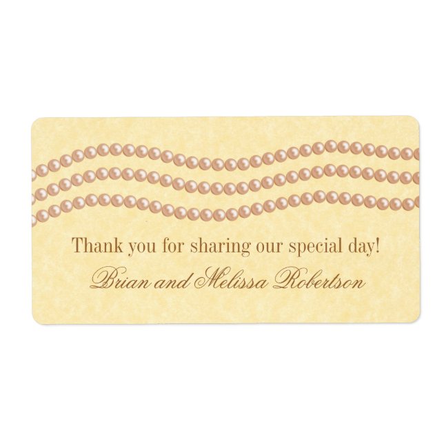 Elegant Pearls Wedding Labels, Champagne (Front)