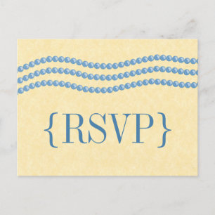 Elegant Pearls Wedding RSVP Postcard, Light Blue Invitation Postcard
