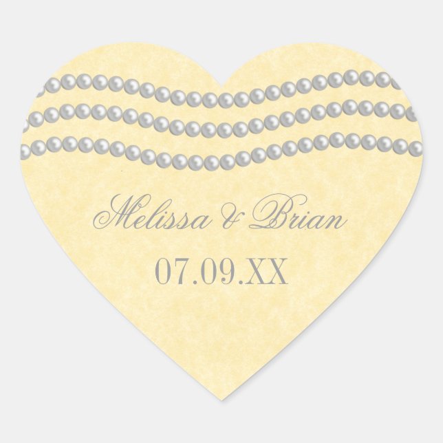 Elegant Pearls Wedding Stickers, Ivory Heart Sticker (Front)