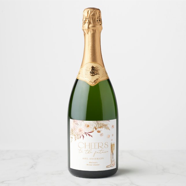 Elegant Pearls with Floral Sparkling Sparkling Wine Label (Front)