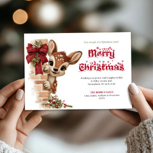 Elegant Peeking Reindeer Funny Cartoon Greeting Holiday Card
