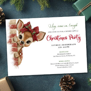 Elegant Peeking Reindeer Funny Cartoon Holiday  Invitation