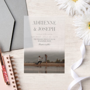 Elegant Pencil Gray Text Photo Wedding Vellum Invitations