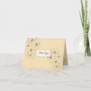 Elegant Pencil Line Drawing Flowers Cream Thank Yo Thank You Card