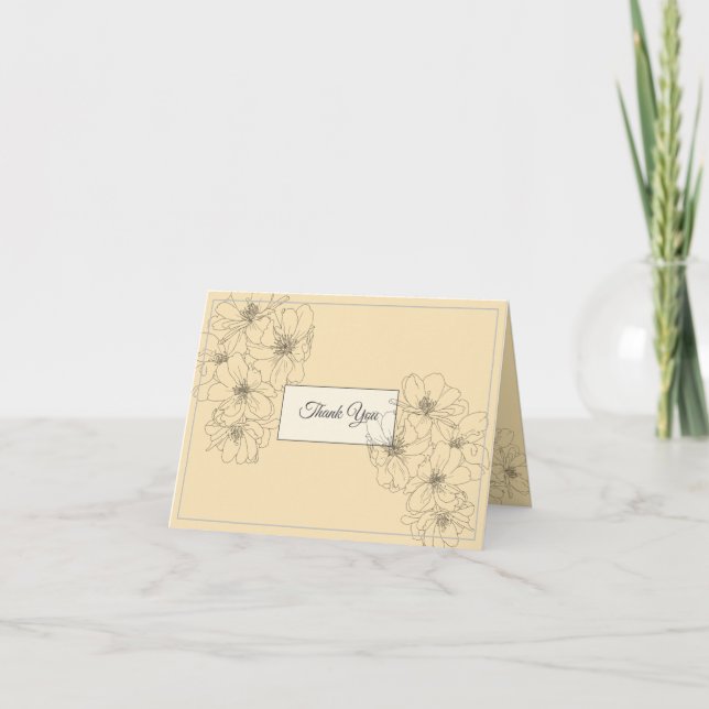 Elegant Pencil Line Drawing Flowers Cream Thank Yo You Card (Front)