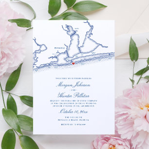 Elegant Pensacola Beach FL Map Wedding Invitation