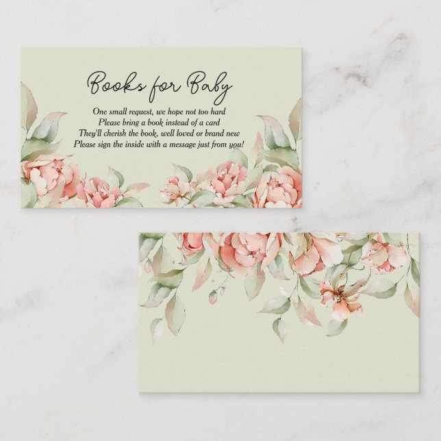 Elegant peonies Baby in Bloom green Baby Shower Enclosure Card (Front/Back)