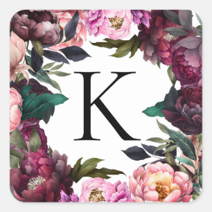 Elegant Peonies Modern Floral Monogram Label