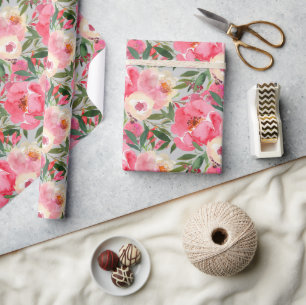 Elegant Peonies on Grey Wrapping Paper