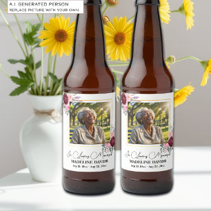 Elegant Peonies Photo Funeral Beer Bottle Label