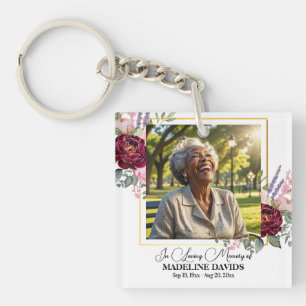 Elegant Peonies Photo Funeral Keepsake Key Ring