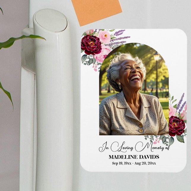 Elegant Peonies Photo Funeral Keepsake  Magnet (Creator Uploaded)