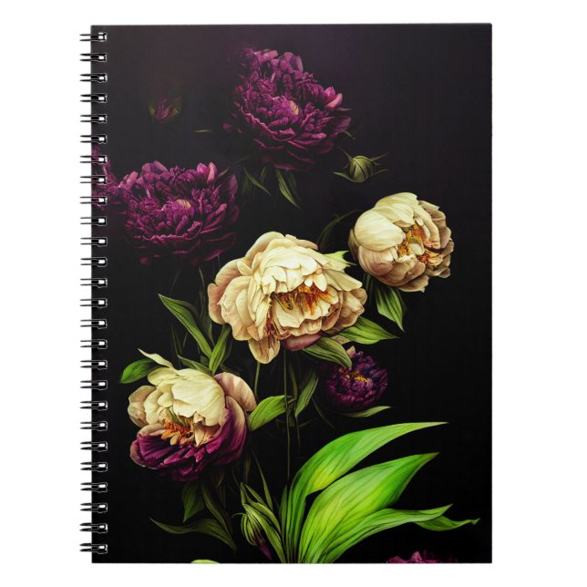 Elegant Peonies & Roses Spiral Notebook (Front)