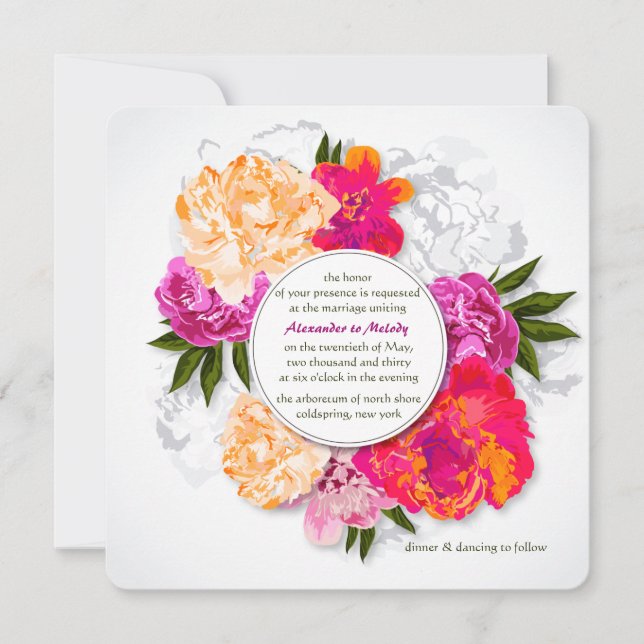 Elegant Peonies Wedding Invitation (Front)
