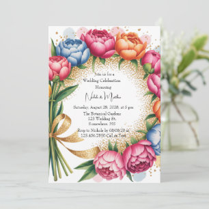Elegant Peony Bouquet Wedding Celebration Invitation
