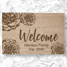 Elegant Peony Family Name Established Welcome coir