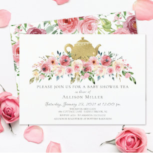 Elegant Peony Floral Baby Shower Tea Invitation