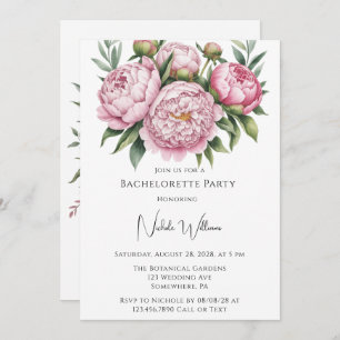 Elegant Peony Floral Bachelorette Party Invitation