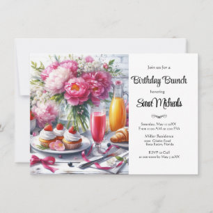 Elegant Peony Floral Birthday Brunch Invitation