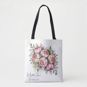 Elegant Peony Floral Bridesmaids Favour Tote Bag