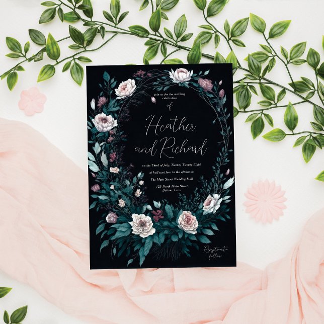 Elegant Peony Floral Foliage Wreath Wedding Invitation (Creator Uploaded)