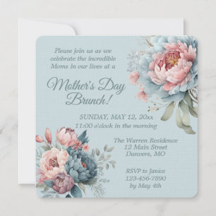 Elegant Peony Floral Mother's Day Brunch  Invitation