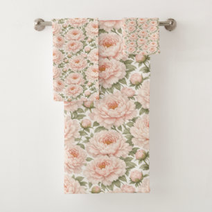 Elegant Peony Floral Pattern Bath Towel Set