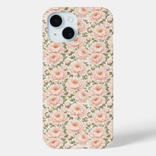 Elegant Peony Floral Pattern iPhone 15 Case