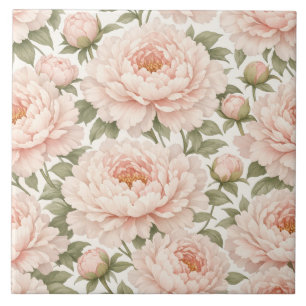 Elegant Peony Floral Pattern Ceramic Tile