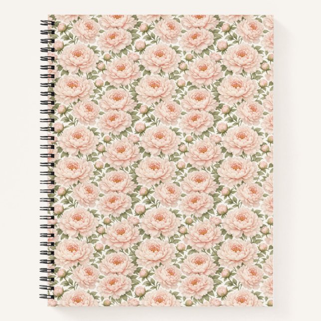 Elegant Peony Floral Pattern Notebook (Front)