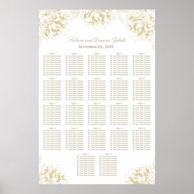 Elegant Peony Floral Wedding Gold Seating Poster (Front)