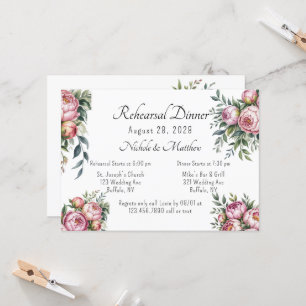 Elegant Peony Floral Wedding Rehearsal Dinner Invitation