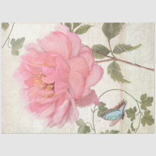 Elegant Peony Flower Butterfly Ephemera Decoupage  Tissue Paper
