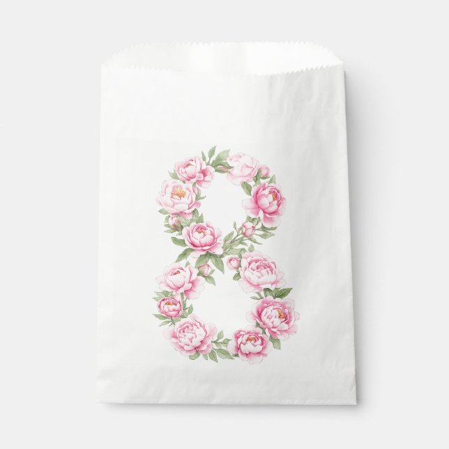 Elegant Peony Flower Illustration for March 8 Favour Bag (Front)