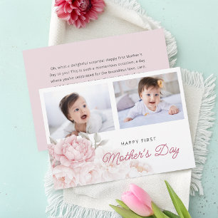 Elegant Peony Flowers First Mother's Day 2 Photos Card