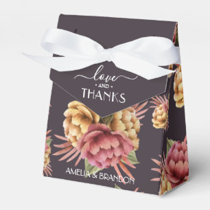 Elegant Peony Flowers on Purple Brown Favour Box