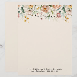 Elegant Peony Hydrangea Floral Pattern Border Custom Letterhead