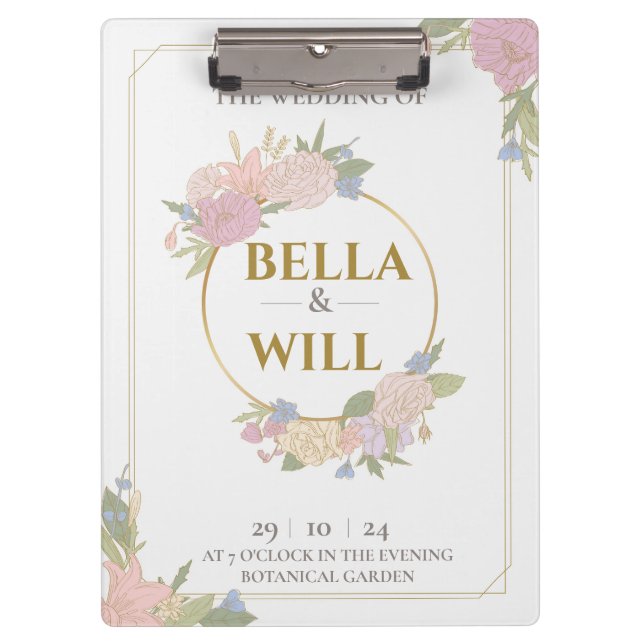 Elegant Peony Lily Rose Wedding    Clipboard (Front)