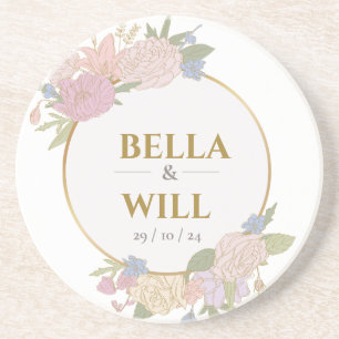 Elegant Peony Lily Rose Wedding Coaster