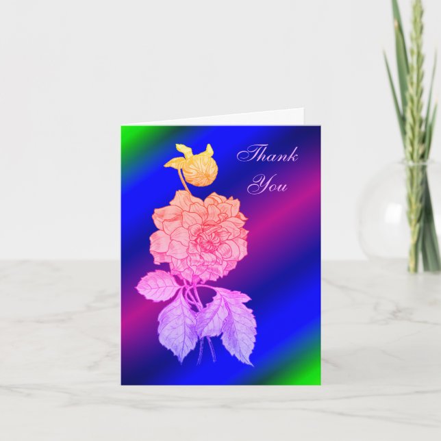 Elegant Peony Rainbow Floral Thank You Card (Front)