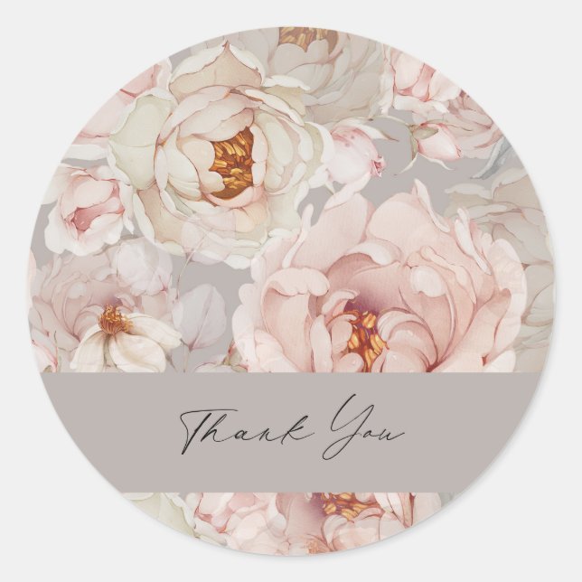 Elegant Peony Thank you Classic Round Sticker (Front)