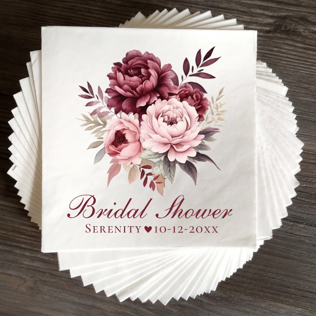 Elegant Peony Watercolor Peonies Bridal Shower Napkin (Creator Uploaded)