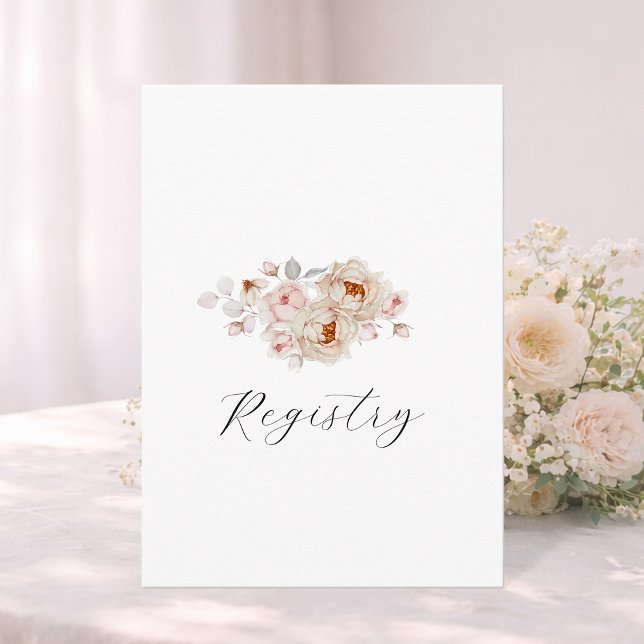 Elegant Peony Wedding Registry Card with QR Code (Creator Uploaded)