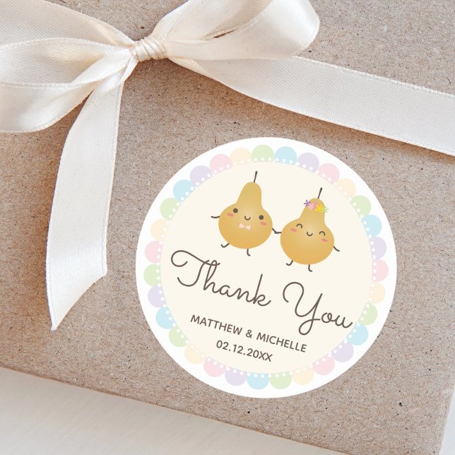 Elegant Perfect Pear Whimsical Wedding Thank You Classic Round Sticker (Creator Uploaded)