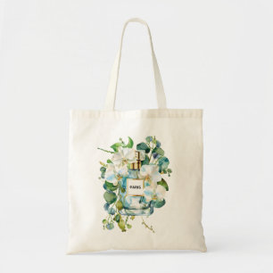 Elegant Perfume Bottle with White Orchid Floral Tote Bag