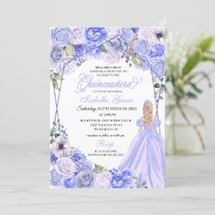 Elegant Periwinkle Blue Floral Quinceanera Invitation