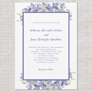 Elegant Periwinkle Blue Floral Watercolor Wedding Invitation