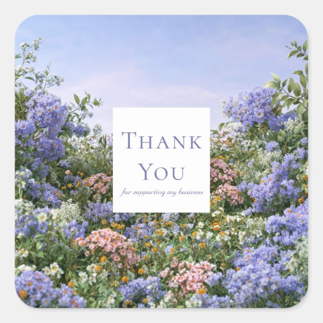 Elegant Periwinkle Blue Pink Wildflower Meadow Square Sticker (Front)