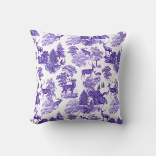 Elegant Periwinkle Blue Toile Deer in Woods Cushion