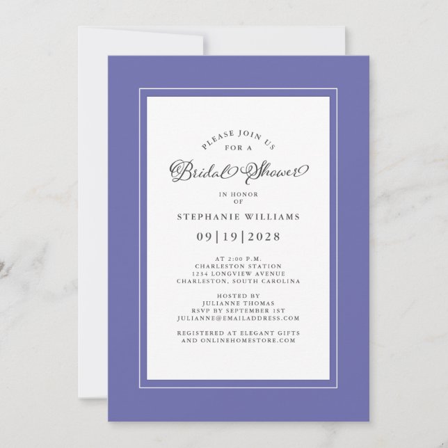 Elegant Periwinkle Blue Wedding Chic Bridal Shower Invitation (Front)